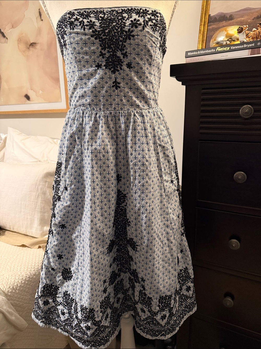 Anthropologie Moulinette Soeurs - Strapless Blue and Navy Embroidered Sundress